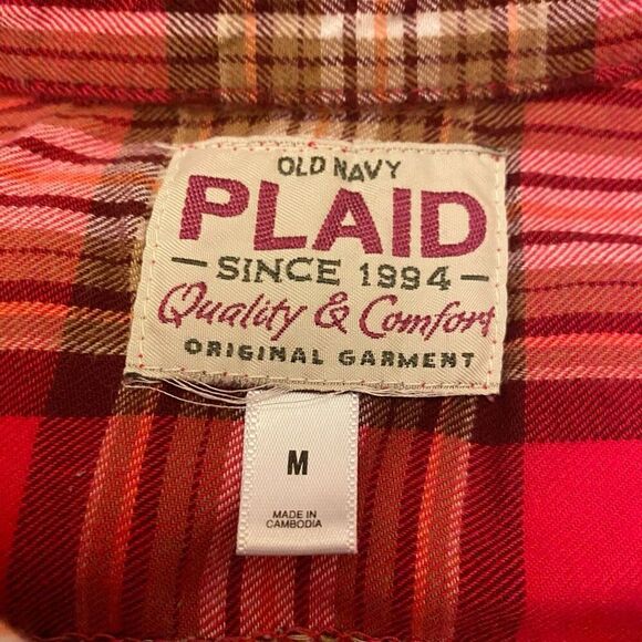 Old Navy Red Plaid Long Sleeve Flannel Button Down‎ Top Sz M - Picture 10 of 13